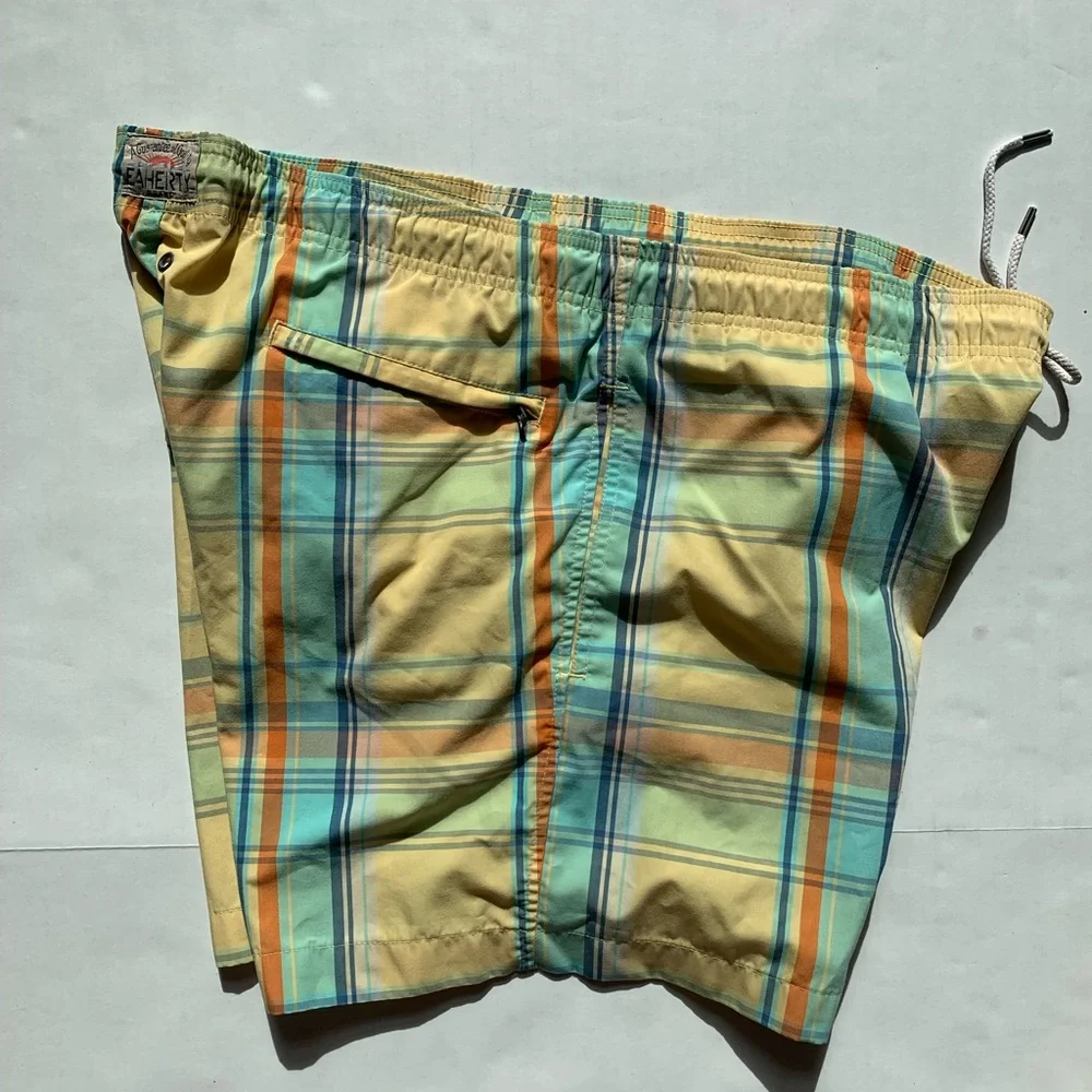 Faherty Men's Swim Trunks Yellow/Blue Plaid Size XL Mesh Lining Beach Vacation - Picture 7 of 7